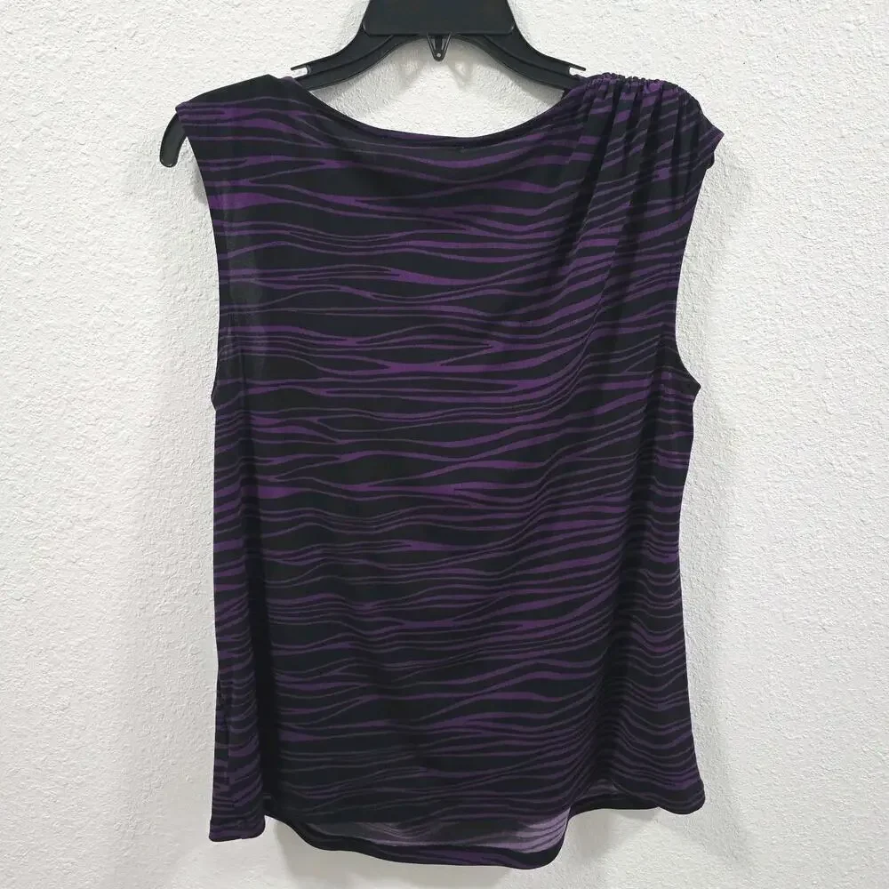 Michael Kors Women's Top Size 1X Purple Black Zebra Print Drape Neck Sleeveless